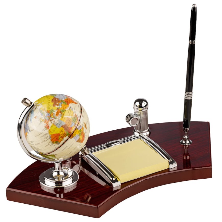 Set birou premium cu glob și pix – organizator birou